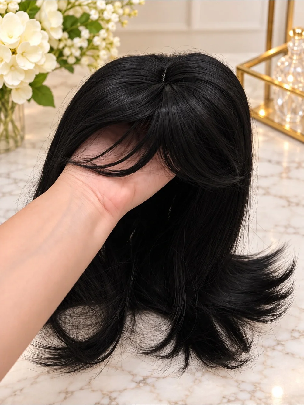 Clip ins Synthetic Hair Topper Black